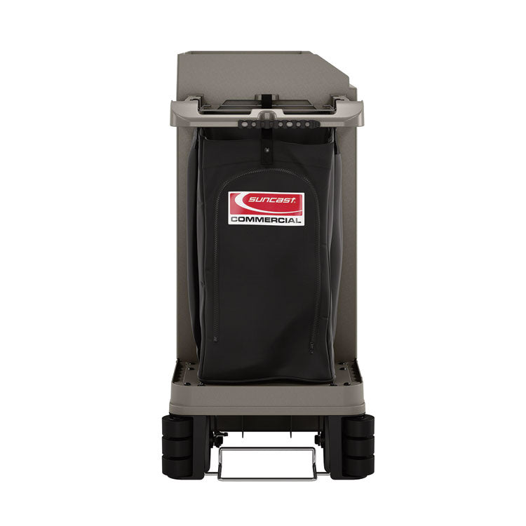 Partially Assembled Premium Housekeeping Cart, Plastic, 1 Shelf, 24 x 62.13 x 49.75, Platinum