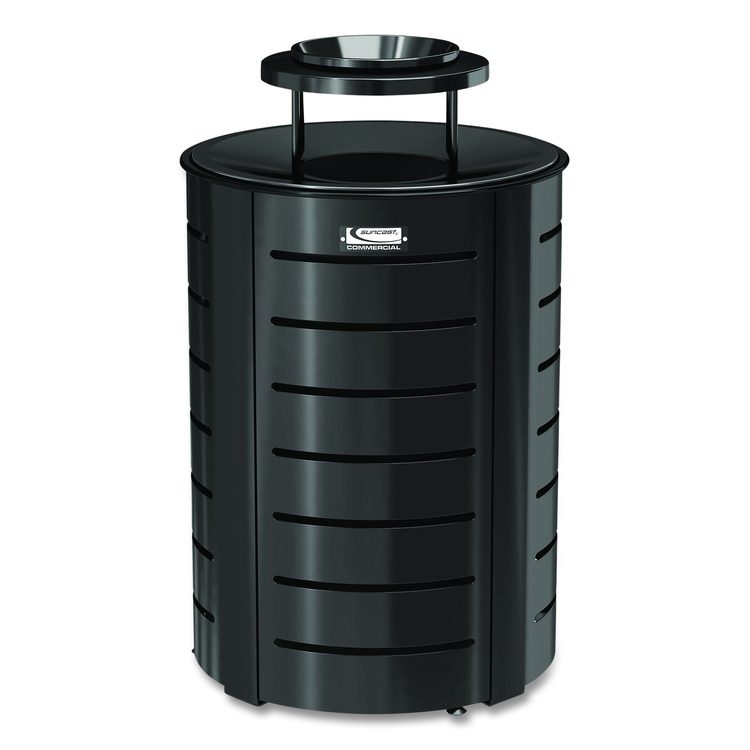 Outdoor Decorative Metal Trash Can with Metal Lid with Ash Bonnet, 35.38 gal, Metal, Black