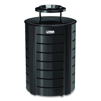 Outdoor Decorative Metal Trash Can with Metal Lid with Ash Bonnet, 35.38 gal, Metal, Black