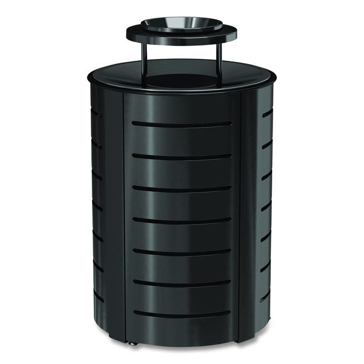 Outdoor Decorative Metal Trash Can with Metal Lid with Ash Bonnet, 35.38 gal, Metal, Black