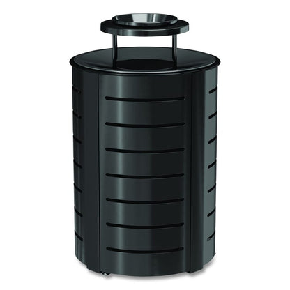 Outdoor Decorative Metal Trash Can with Metal Lid with Ash Bonnet, 35.38 gal, Metal, Black