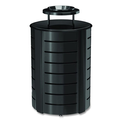 Outdoor Decorative Metal Trash Can with Metal Lid with Ash Bonnet, 35.38 gal, Metal, Black