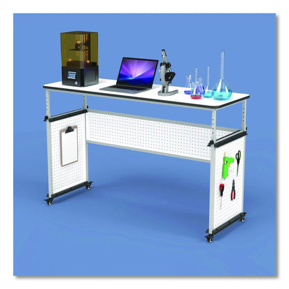 Height-Adjustable Trapezoid Student Desk with Drawer, 60.25 x 21 x 32 to 38, White