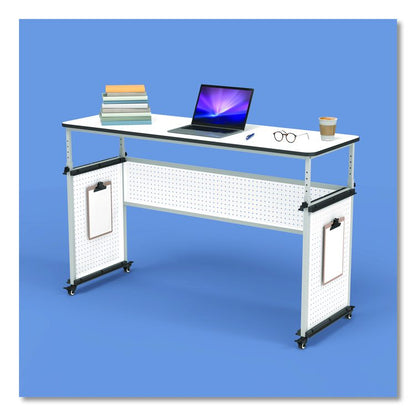 Height-Adjustable Trapezoid Student Desk with Drawer, 60.25 x 21 x 32 to 38, White