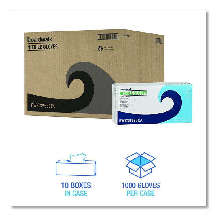 Blue Disposable Nitrile Gloves, 370 Series, Powder-Free, Small, 3 mil Thick, 9.5" Long, Blue, 100/Box, 10 Boxes/Carton