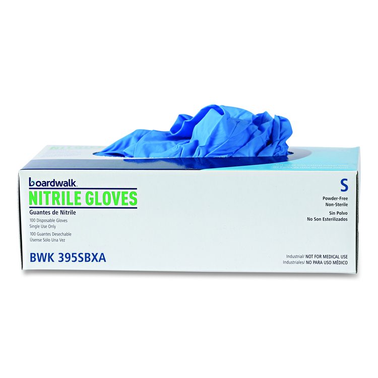 Blue Disposable Nitrile Gloves, 370 Series, Powder-Free, Small, 3 mil Thick, 9.5" Long, Blue, 100/Box, 10 Boxes/Carton