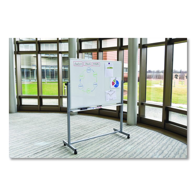 Mobile Magnetic Whiteboard, 48" x 36", White Surface, Silver Aluminum Frame