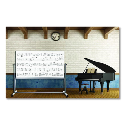 Mobile Music Staff Whiteboard, Dual-Sided Music Notation, 72" x 48", White Surface, Silver Aluminum Frame