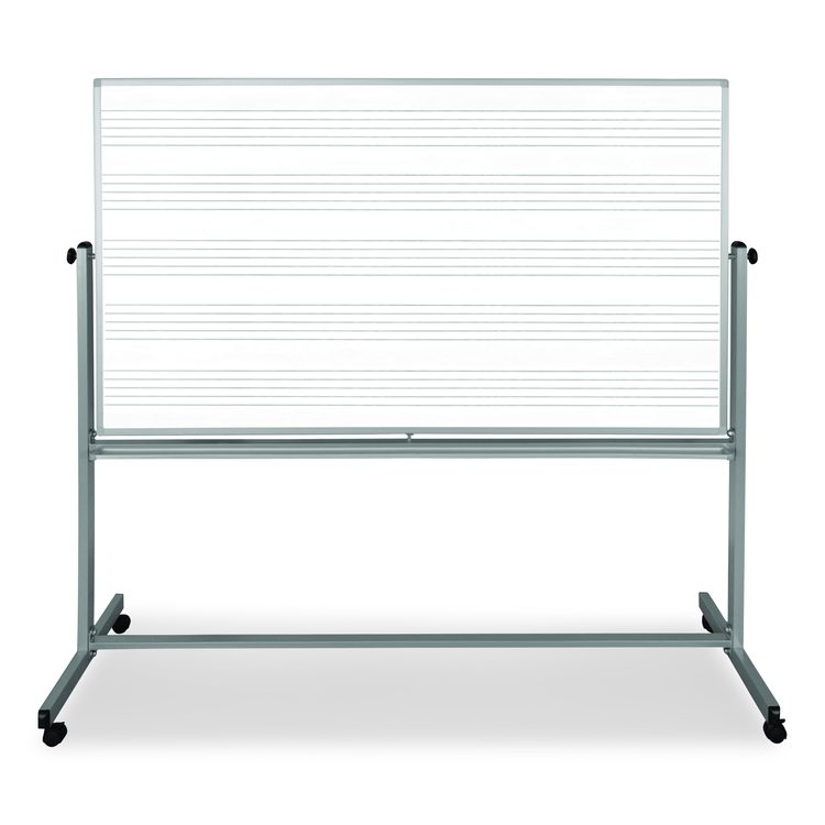 Mobile Music Staff Whiteboard, Dual-Sided Music Notation, 72" x 48", White Surface, Silver Aluminum Frame