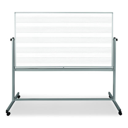 Mobile Music Staff Whiteboard, Dual-Sided Music Notation, 72" x 48", White Surface, Silver Aluminum Frame