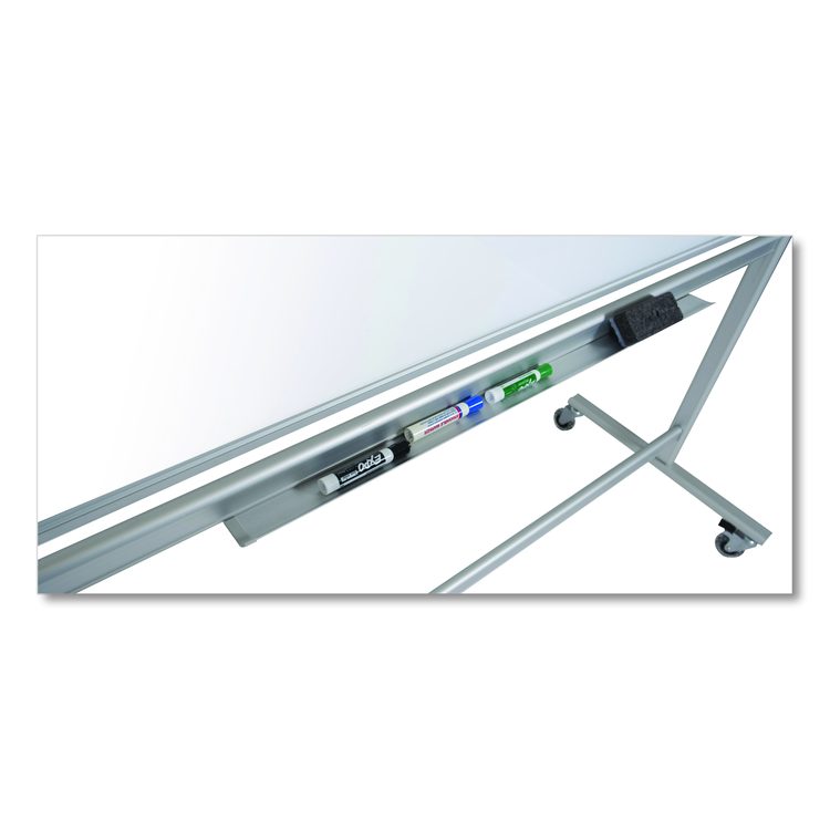 Mobile Magnetic Glass Dry Erase Board, 48" x 36", White Surface, Silver Aluminum Frame