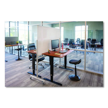 Mobile Magnetic Glass Dry Erase Board, 60" x 40", White Surface, Silver Aluminum Frame