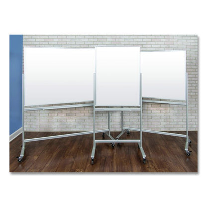 Mobile Magnetic Glass Dry Erase Board, 48" x 36", White Surface, Silver Aluminum Frame