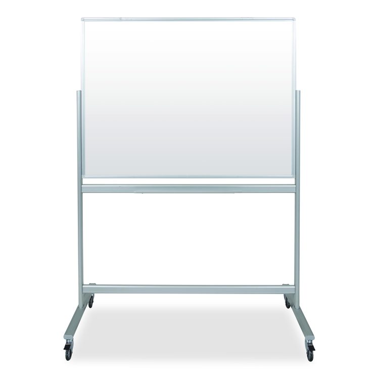 Mobile Magnetic Glass Dry Erase Board, 48" x 36", White Surface, Silver Aluminum Frame
