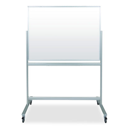 Mobile Magnetic Glass Dry Erase Board, 48" x 36", White Surface, Silver Aluminum Frame