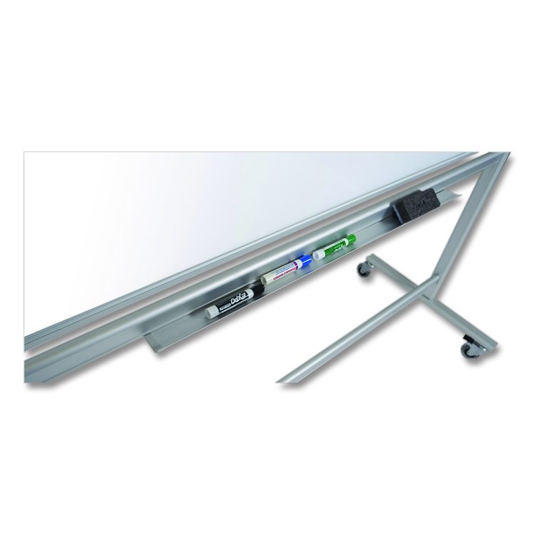 Mobile Magnetic Glass Dry Erase Board, 60" x 40", White Surface, Silver Aluminum Frame