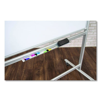 Mobile Magnetic Glass Dry Erase Board, 60" x 40", White Surface, Silver Aluminum Frame
