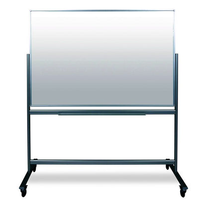 Mobile Magnetic Glass Dry Erase Board, 60" x 40", White Surface, Silver Aluminum Frame