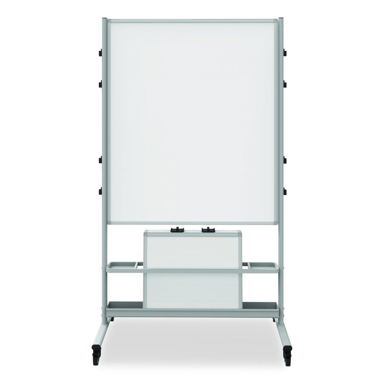 Mobile Collaboration Station Whiteboard with 4 Attachable Marker Boards, 40.4" x 48.6", White Surface, Silver Aluminum Frame