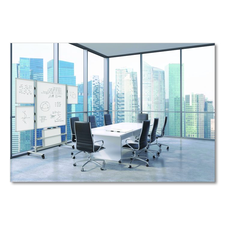 Mobile Collaboration Station Whiteboard with 4 Attachable Marker Boards, 40.4" x 48.6", White Surface, Silver Aluminum Frame
