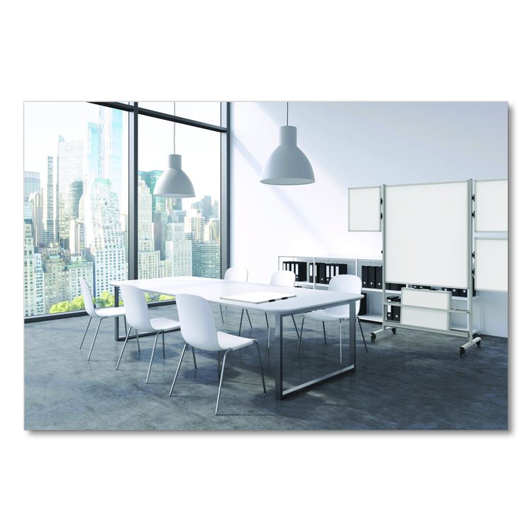 Mobile Collaboration Station Whiteboard with 4 Attachable Marker Boards, 40.4" x 48.6", White Surface, Silver Aluminum Frame