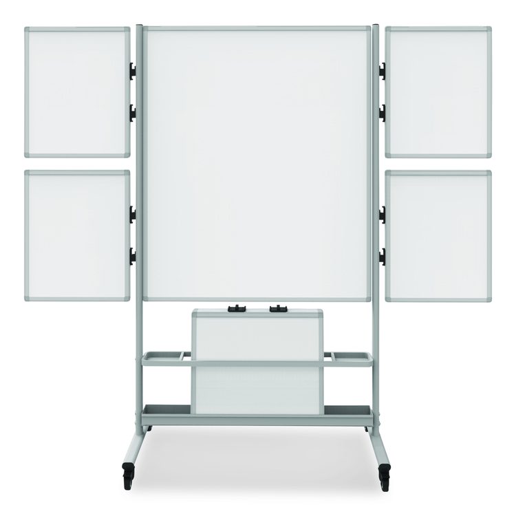 Mobile Collaboration Station Whiteboard with 4 Attachable Marker Boards, 40.4" x 48.6", White Surface, Silver Aluminum Frame