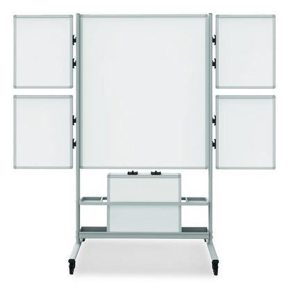 Mobile Collaboration Station Whiteboard with 4 Attachable Marker Boards, 40.4" x 48.6", White Surface, Silver Aluminum Frame