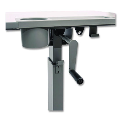Sit Stand Student Desk with Crank Handle, 27.5 x 19.5 x 26.25 to 42, White/Gray