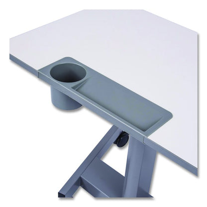 Pneumatic Sit Stand Desk, 27.5 x 19.5 x 26.25 to 42, White/Gray