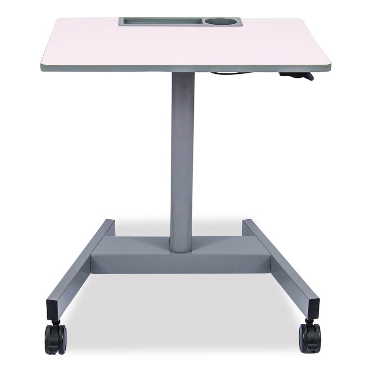 Pneumatic Sit Stand Desk, 27.5 x 19.5 x 26.25 to 42, White/Gray