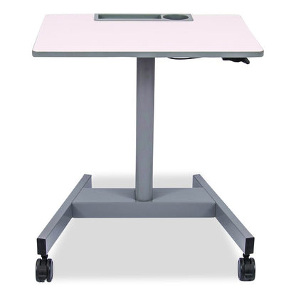 Pneumatic Sit Stand Desk, 27.5 x 19.5 x 26.25 to 42, White/Gray