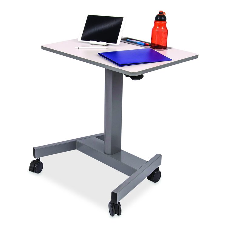 Pneumatic Sit Stand Desk, 27.5 x 19.5 x 26.25 to 42, White/Gray