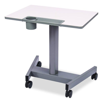 Pneumatic Sit Stand Desk, 27.5 x 19.5 x 26.25 to 42, White/Gray