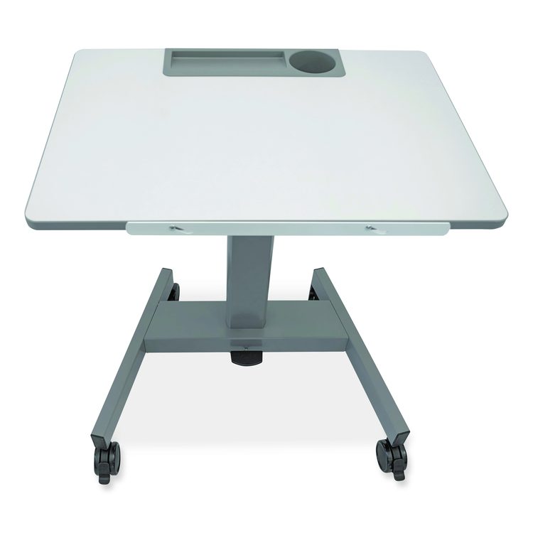 Pneumatic Adjustable Height Flip Top Student Desk, 27.5 x 19.5 x 26.25 to 42, White/Gray