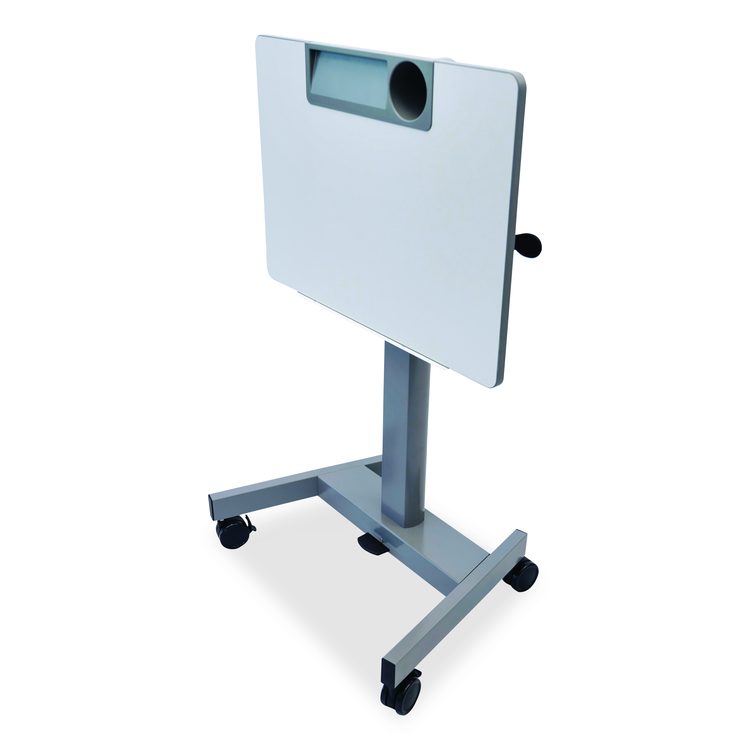 Pneumatic Adjustable Height Flip Top Student Desk, 27.5 x 19.5 x 26.25 to 42, White/Gray