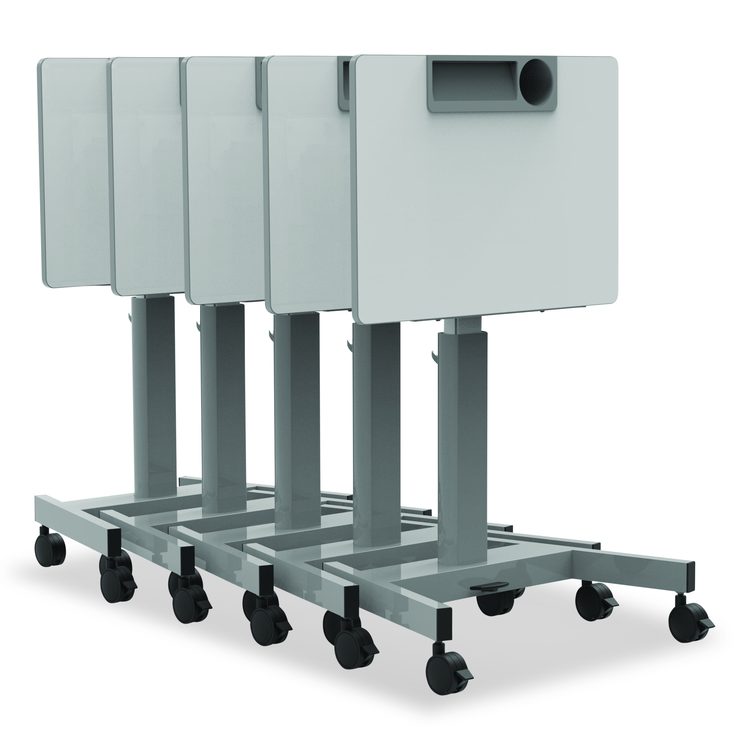 Pneumatic Adjustable Height Flip Top Student Desk, 27.5 x 19.5 x 26.25 to 42, White/Gray