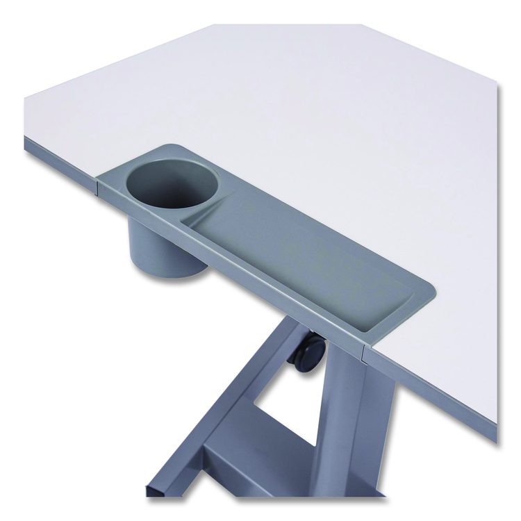 Pneumatic Adjustable Height Flip Top Student Desk, 27.5 x 19.5 x 26.25 to 42, White/Gray