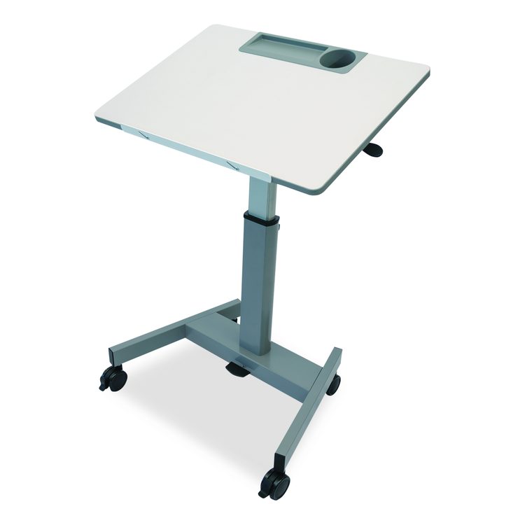 Pneumatic Adjustable Height Flip Top Student Desk, 27.5 x 19.5 x 26.25 to 42, White/Gray