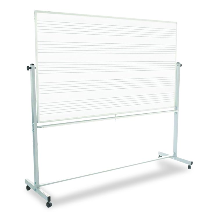Mobile Music Staff Whiteboard, Dual-Sided Music Notation, 72" x 48", White Surface, Silver Aluminum Frame
