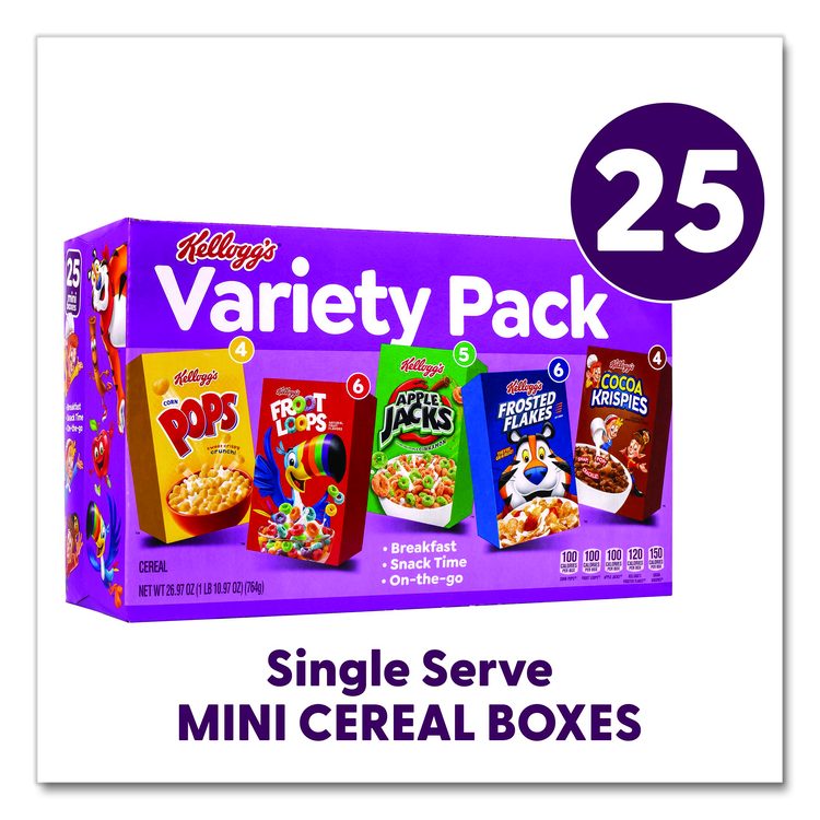 Cereal Assortment Pack, Assorted Flavors, Single Serve Box, 25/Carton