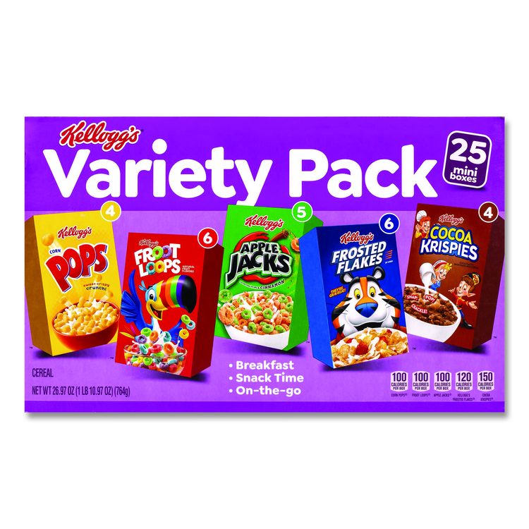Cereal Assortment Pack, Assorted Flavors, Single Serve Box, 25/Carton