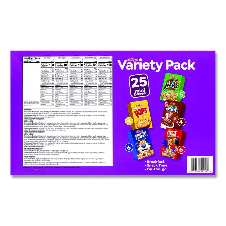 Cereal Assortment Pack, Assorted Flavors, Single Serve Box, 25/Carton