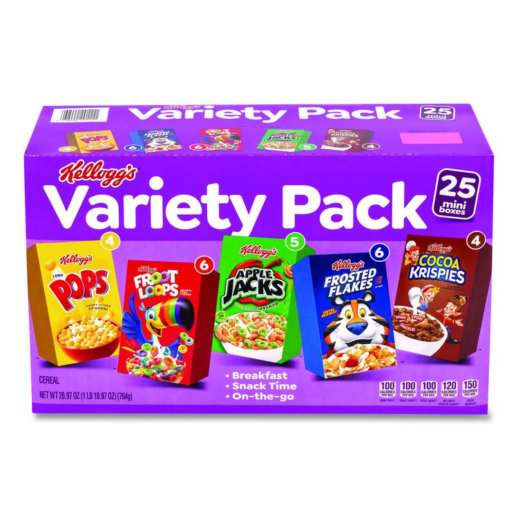 Cereal Assortment Pack, Assorted Flavors, Single Serve Box, 25/Carton