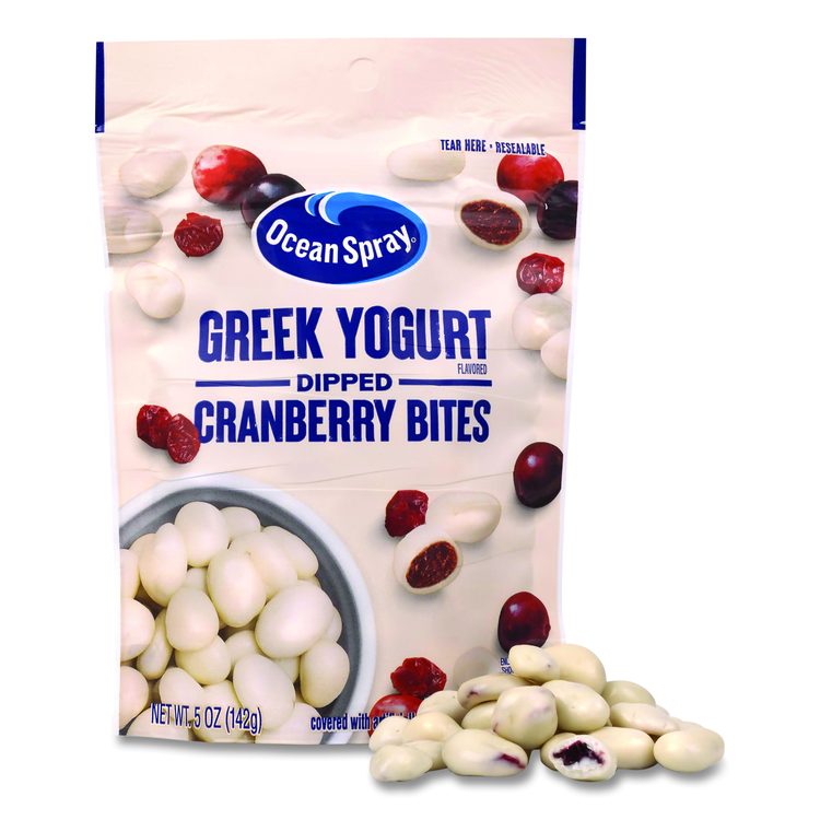 Greek Yogurt Dipped Cranberry Bites, Cranberry/Yogurt, 5 oz Bag, 12/Carton