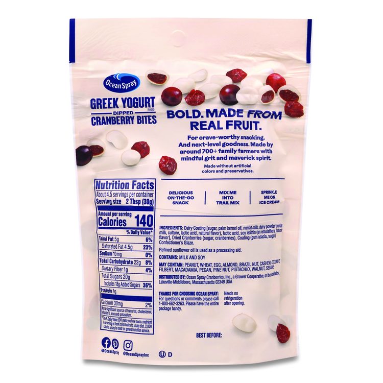 Greek Yogurt Dipped Cranberry Bites, Cranberry/Yogurt, 5 oz Bag, 12/Carton