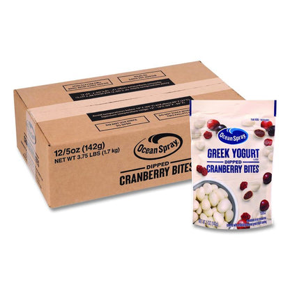 Greek Yogurt Dipped Cranberry Bites, Cranberry/Yogurt, 5 oz Bag, 12/Carton