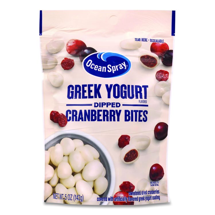 Greek Yogurt Dipped Cranberry Bites, Cranberry/Yogurt, 5 oz Bag, 12/Carton
