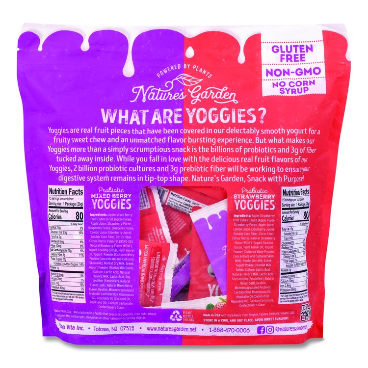 Probiotic Yoggies Variety Snack Pack, Assorted Flavors, 0.7 oz Bag, 30/Carton
