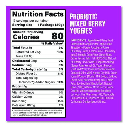 Probiotic Yoggies Variety Snack Pack, Assorted Flavors, 0.7 oz Bag, 30/Carton
