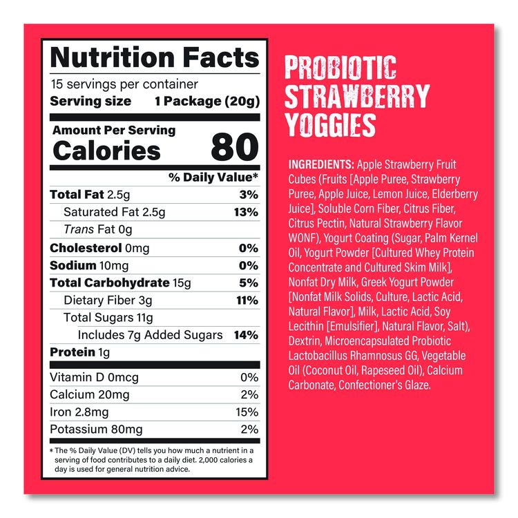 Probiotic Yoggies Variety Snack Pack, Assorted Flavors, 0.7 oz Bag, 30/Carton